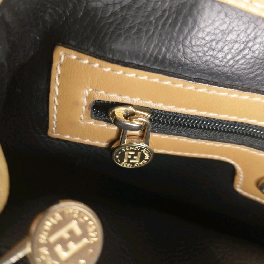 Fendi Pequin Black & Tan Striped Handbag/Crossbody Bag with Leather Trim. - Picture 11 of 17